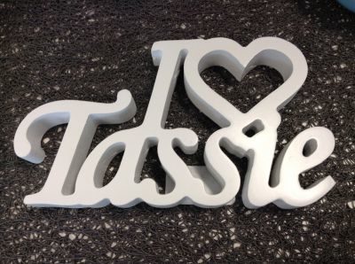 Block word "I Love Tassie"
