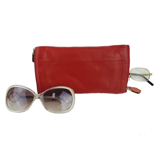 Glasses double leather case red